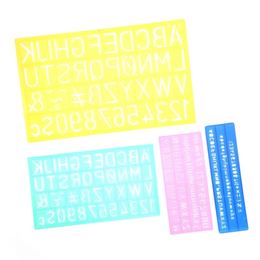 4pcs Templates Rulers Colorful Plastic Number Letter Pattern Drawing Stencils Kit for Children