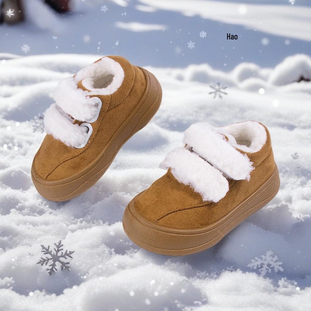 Children's Winter Plush Cotton Shoes: Soft Sole, Velcro, Warm, Casual Boots for Toddlers and Young Kids