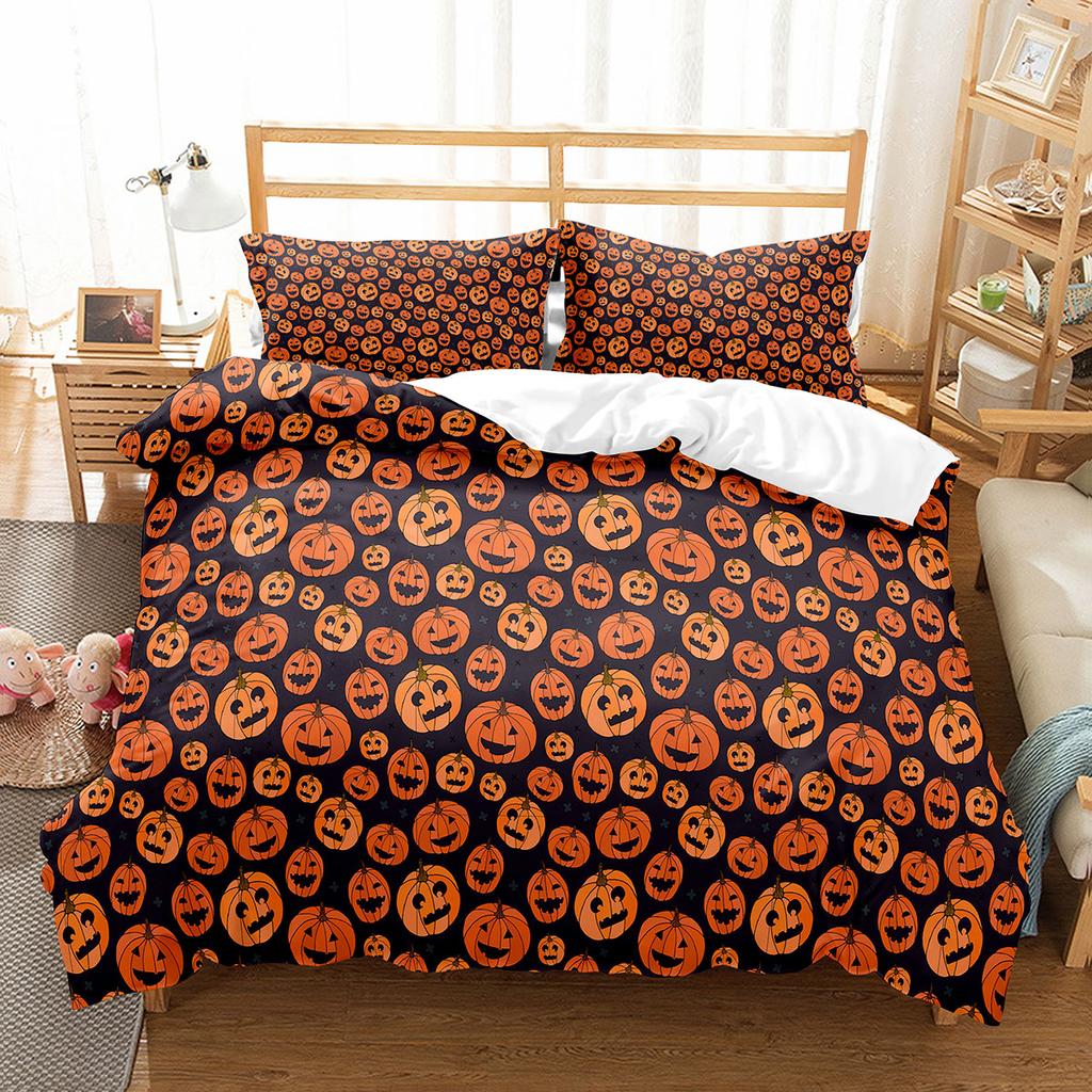 Pumpkin Lantern Duvet Cover Set Polyester Comforter Cover King Queen Full Twin Size Bedding Set With Pillowcase Halloween Gift
