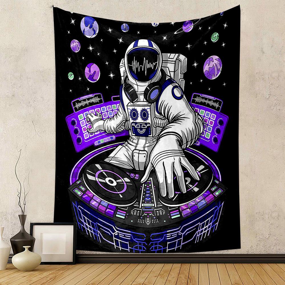 Astronaut DJ in Cosmic Performance Patterned tapestry home decor, suitable for bedroom and living room, gift