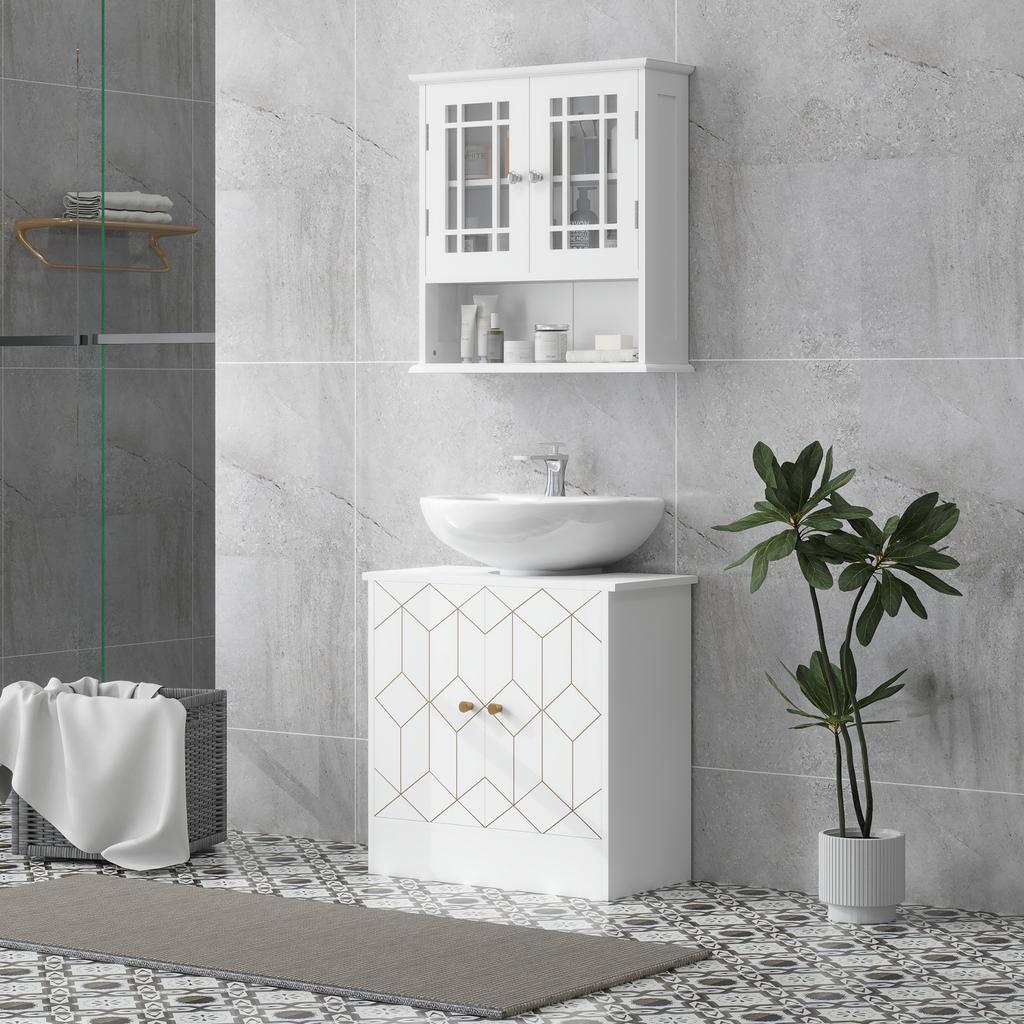 Under Sink Bathroom Cabinet, Under Sink Cabinet with Adjustable Shelf and Open Compartment for Basin with or without Pedestal, 60 x 30 x 60cm, White