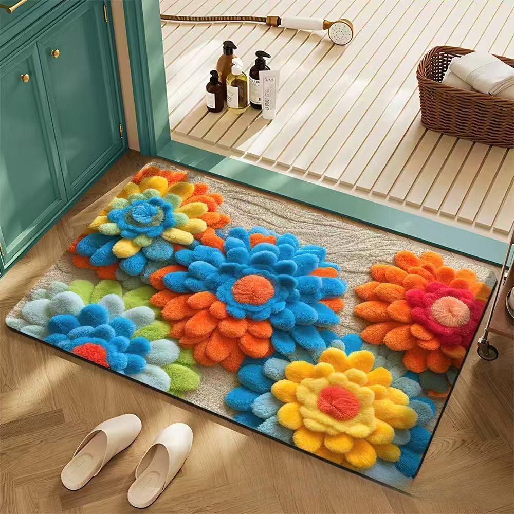 FlowerThickening Bathroom Cashmere Mat Bath Non-slip Carpets In Wash Basin Bathtub  Floor Rug Shower Room Doormat Memory Foam 3D Pad