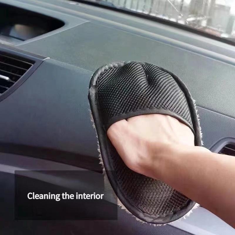 Double Layer Wool Blend Vehicle Wash Mitts Superior Dust Absorption Ergonomic Design Safe For Paint Glass Trim