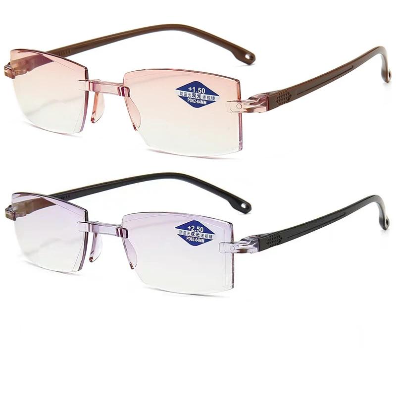 2 Stück Randlose Bifokale Progressive Lesebrillen Herren Damen Nah Und Fern Anti-Blaulicht Brillen Rechteckige Brillen Brillen