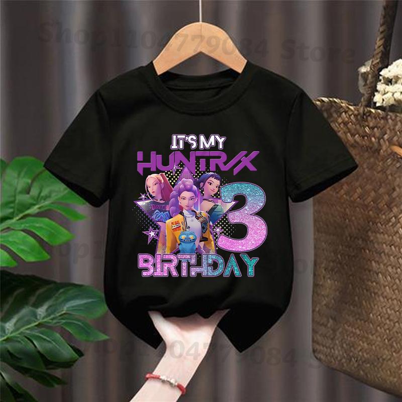 Kpop Demon Hunters CuteT-shirts for Children Cartoon Number Printed Short-sleeved Top Girls Summer Fashion T-shirt Birthday Gift