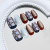 30Pcs Press on Nail Short Square Fake Nail with Plaids Cats Eye Designs Glues on Nail Glossy False Nail Artificial Nail