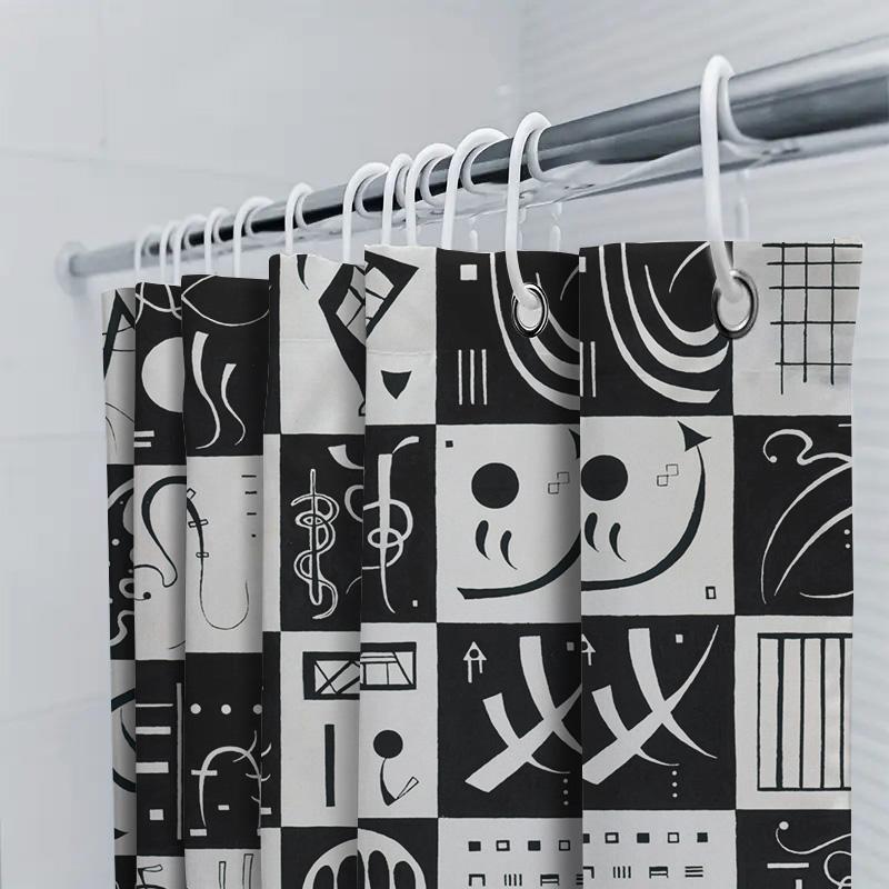 Modern Black White Music Notes Shower Curtain Abstract Design Decor For Bathroom Perfect Gift Idea (Customizable Sizes)