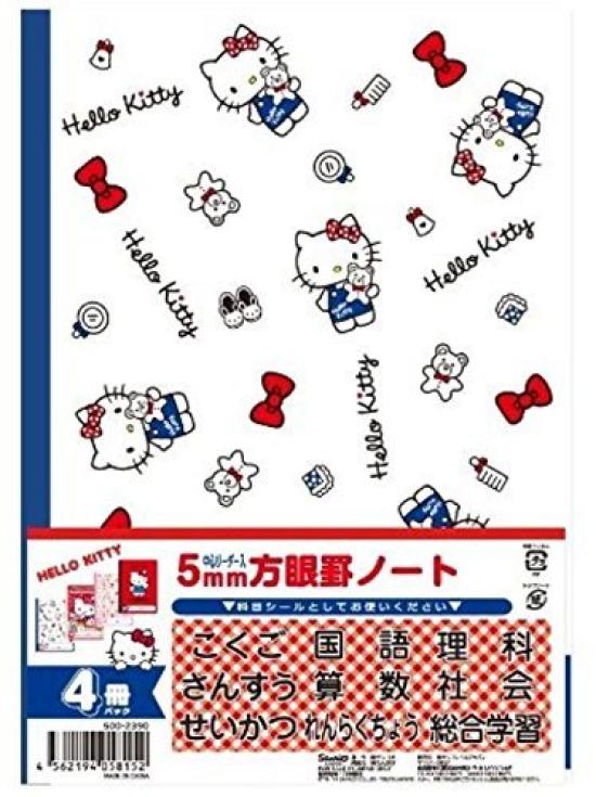 HELLO KITTY Набор из 4 тетрадей 5 мм в клетку, (4 цвета, дизайны)