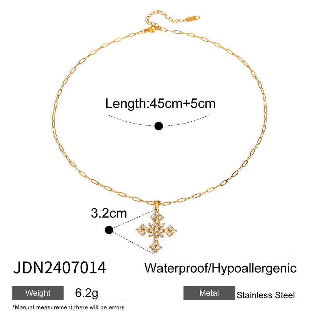 Uworld Retro 18K PVD Gold Plated Clear Crossed Zircon Necklace Cubic Zirconia Cross Pendant Necklace Collar Acero Inoxidable