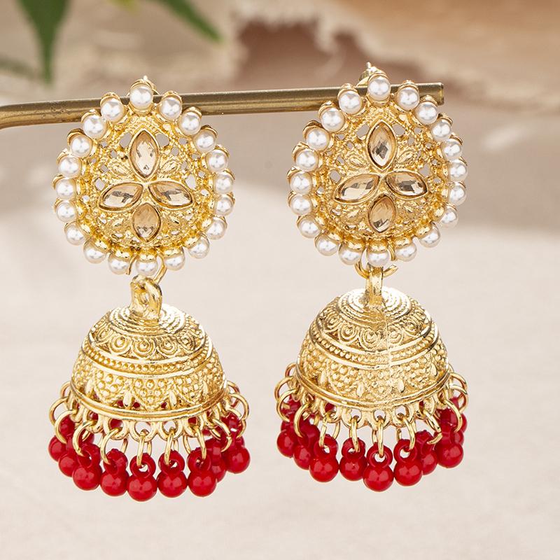 

Vintage Palace Style Rhinestone Pearl Earrings for Women Water Drop Bell Design Dangle Earring Boho Female Jewelry Accessories красный