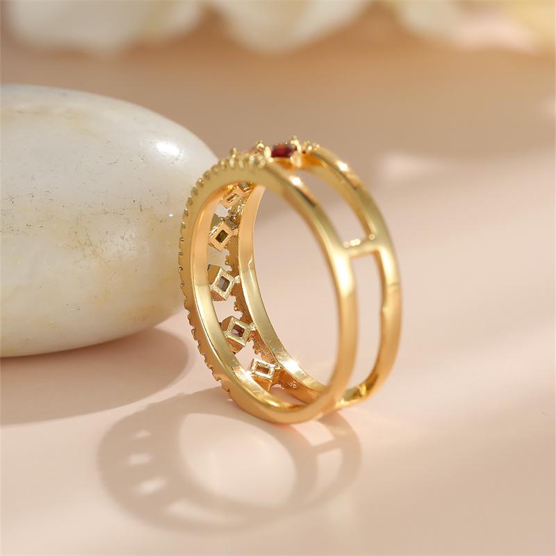 Dainty Square Zircon Engagement Ring Vintage Female Rainbow Crystal Stone Ring Antique Gold Color Hollow Wedding Rings For Women