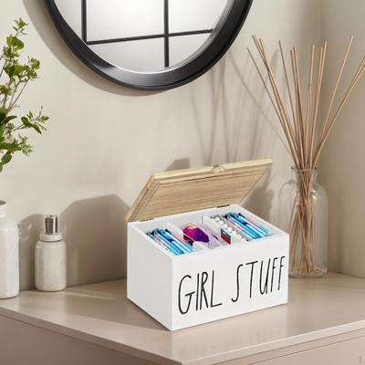 Suport pentru tampoane pentru baie Organizator produse feminine Rustic cu capac Creativ din lemn Stil fermă