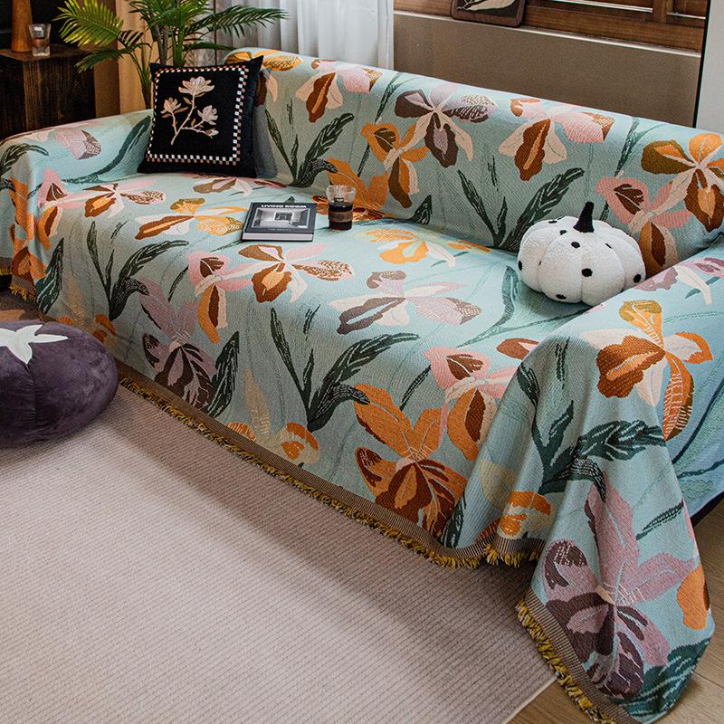Retro American Sofa Cover Fabric Flower Pattern Anti Slip Sofa Towel Light Luxury Blended Sofas Cover Full Coverage Of Scarves