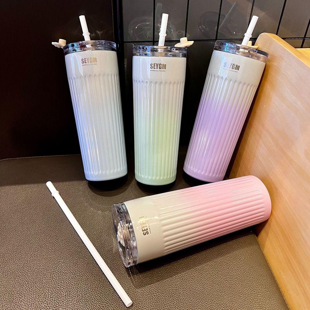 Large Capacity Gradual Change Color Coffee Cup Stainless Steel Insulated Water Bottle Sports