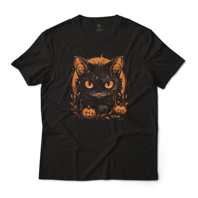 Halloween Pumpkin Cute Scary Cat Graphic T-T-Shirt