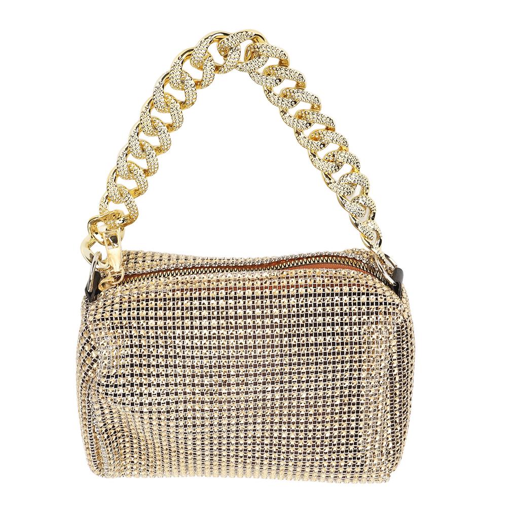 Women Messenger Bag Golden Rhinestones Handbag Thick Chain Messenger Bag Fashionable Trendy Handbag