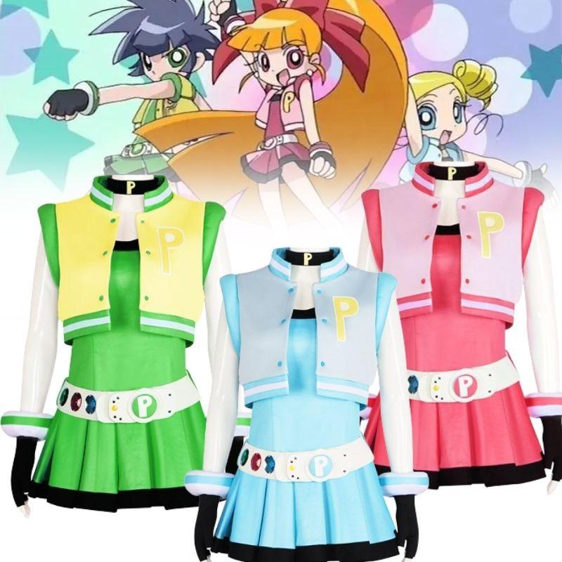 Colorful Polyester Powerpuff Girls Cosplay Costume Perfect For Halloween Or Stage Performances