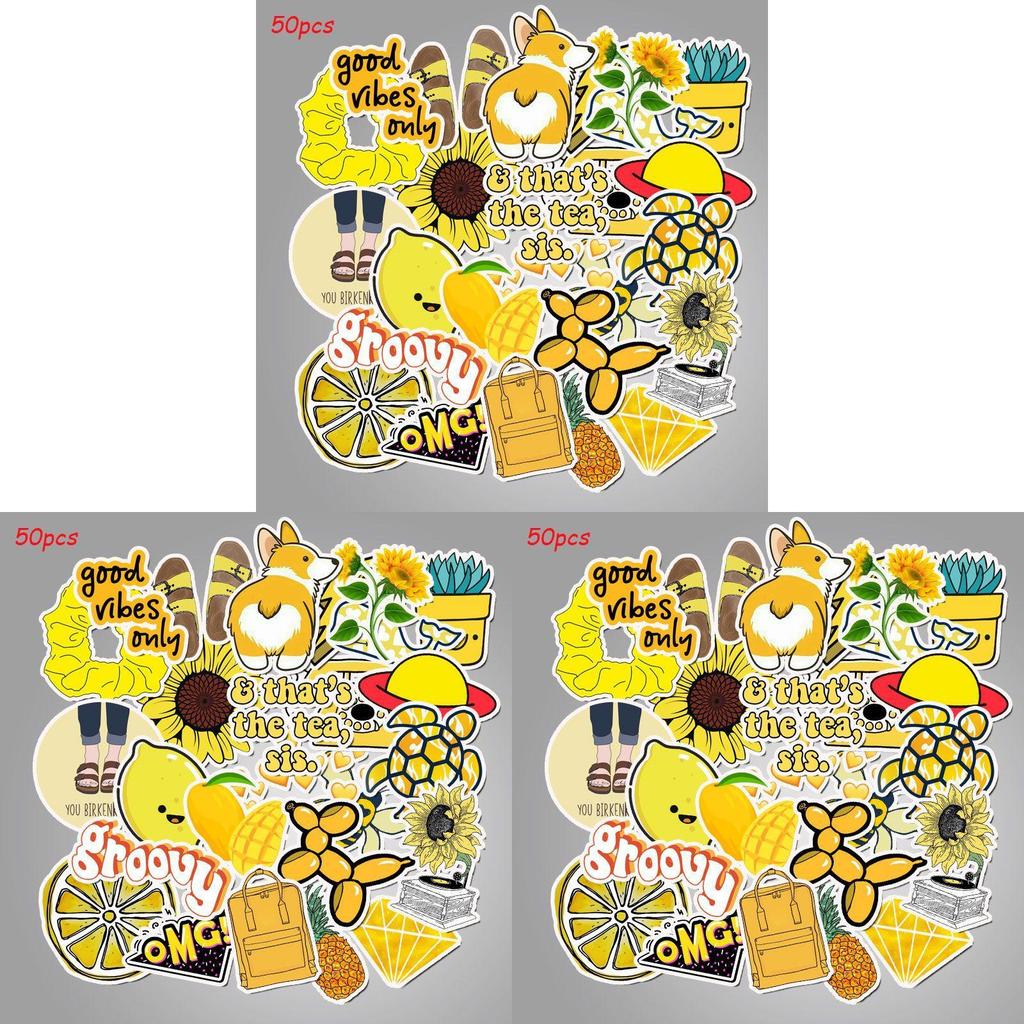 50 Pcs Cartoon Yellow Small Fresh Stickers Featuring Adorable Designs For Luggage Decoration
