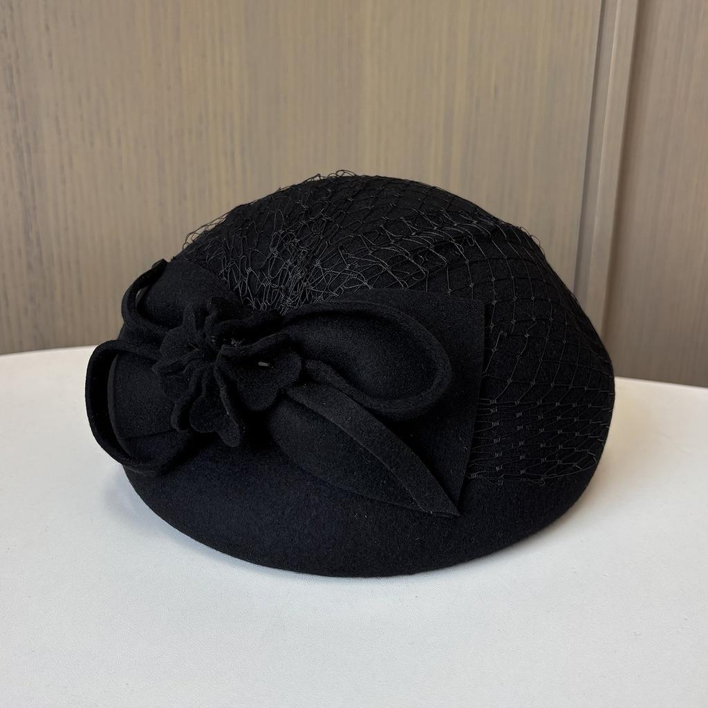 French Elegant British Retro Mesh Bud Hat Wool Top Hat Wedding Dress Banquet Bridal Headgear Stewardess Hat