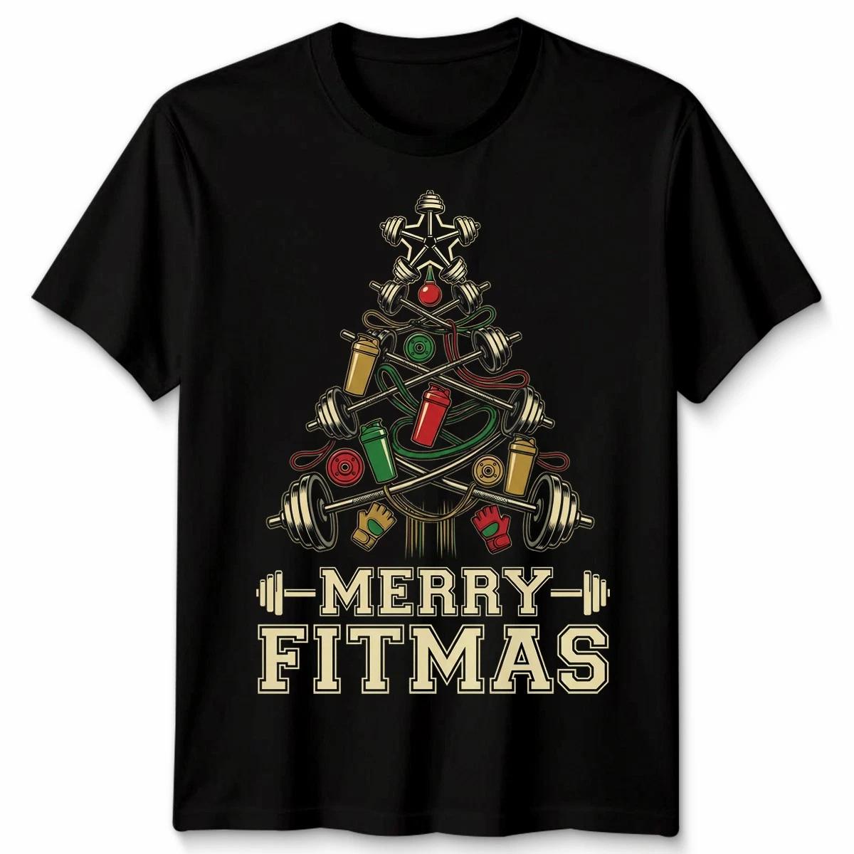 Merry Fitmas Fitness Exercise Hobbies mens Womens Graphic Tee Christmas Shirt M