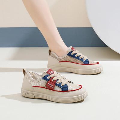 Chaussures femme en maille, coloris assortis, vulcanisées, respirantes, à lacets, à petit talon, style décontracté.