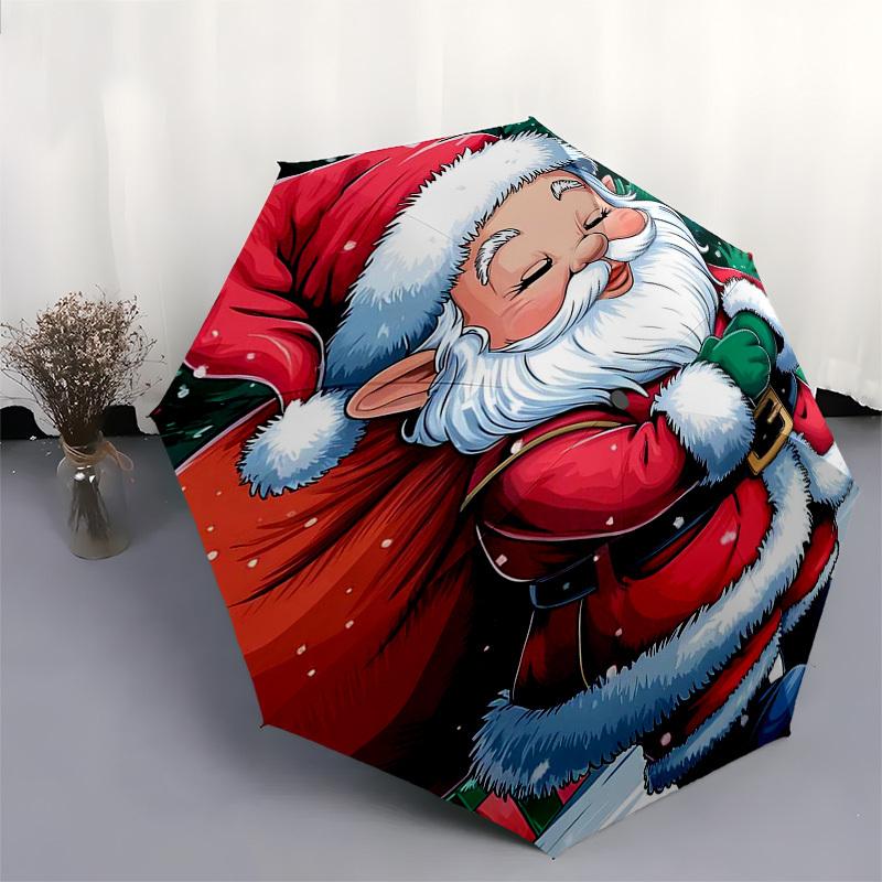 1pc Christmas Santa Claus Design Automatic Opening/Closing Umbrella with Foldable Design and 8-Iron Frame, Perfect Gift for Fans, Travelers, and Daily