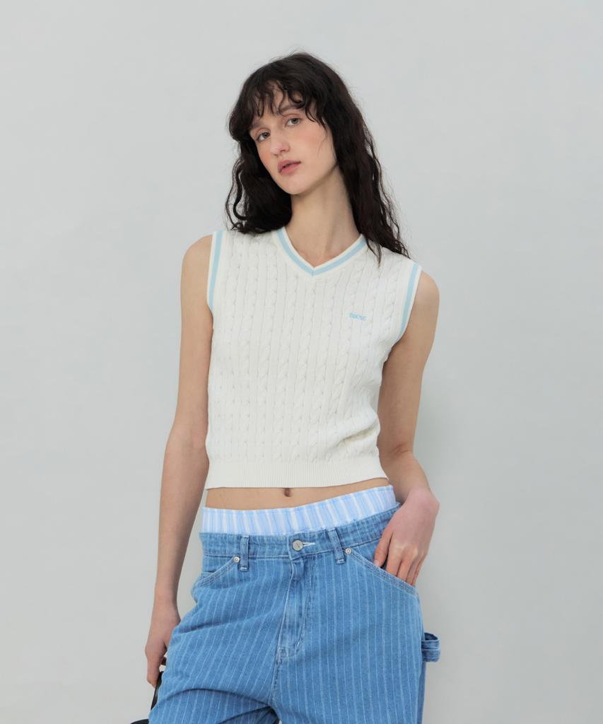 GROVE Koa V-Neck Knit Vest (Ivory)