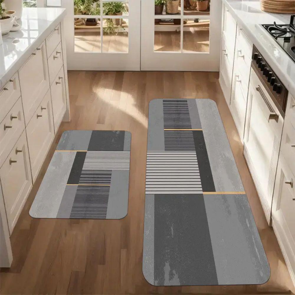 VIKAMA 2pcs Kitchen Carpet, Marble Patchwork Pattern Mat, Anti-Slip, Suitable For Bedroom, Kitchen And Bathroom Entrance Mat