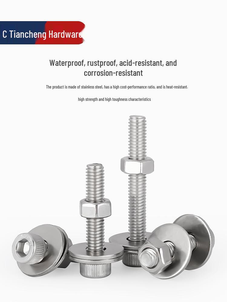 304 Stainless Steel Hex Socket Through-Wall Screw Bolt Set with Double-Ended Threaded Rod and Nut
