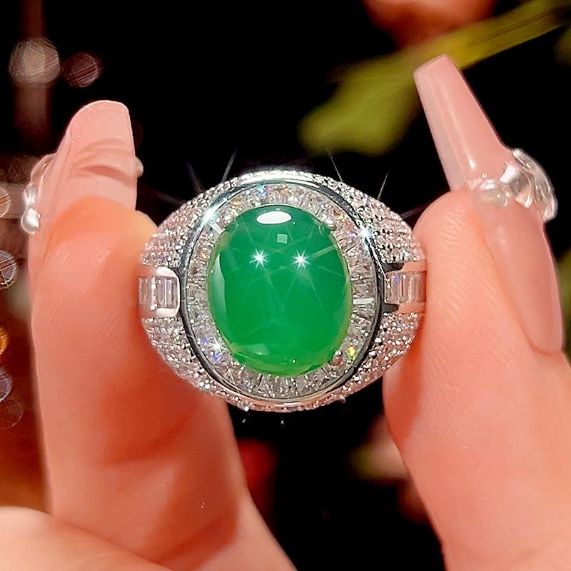 Jewelry Simulation Blue Spinel Plain Surface Fluorescent Retro Ring Main Stone 10 * 12