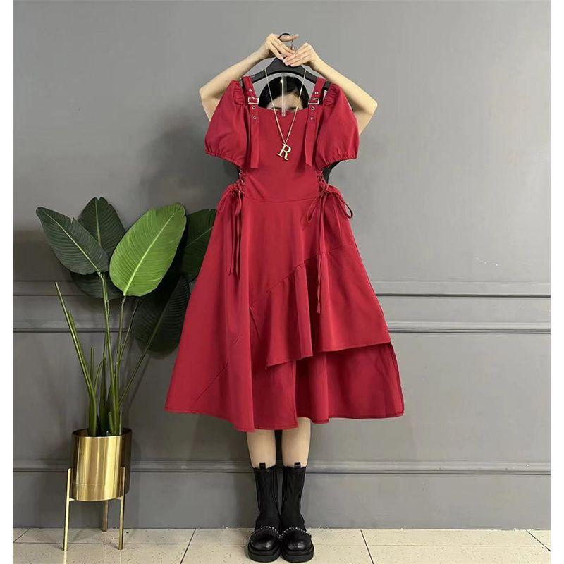 

Платье-комбинация в западном стиле, больших размеров, женское, асимметричное, с драпировкой, французское Red 3XL