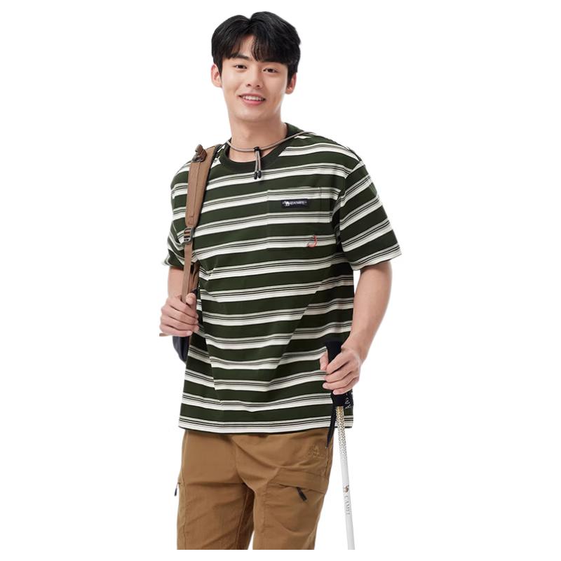 CAMEL Unisex 100% Cotton Striped Outdoor T-Shirt XL