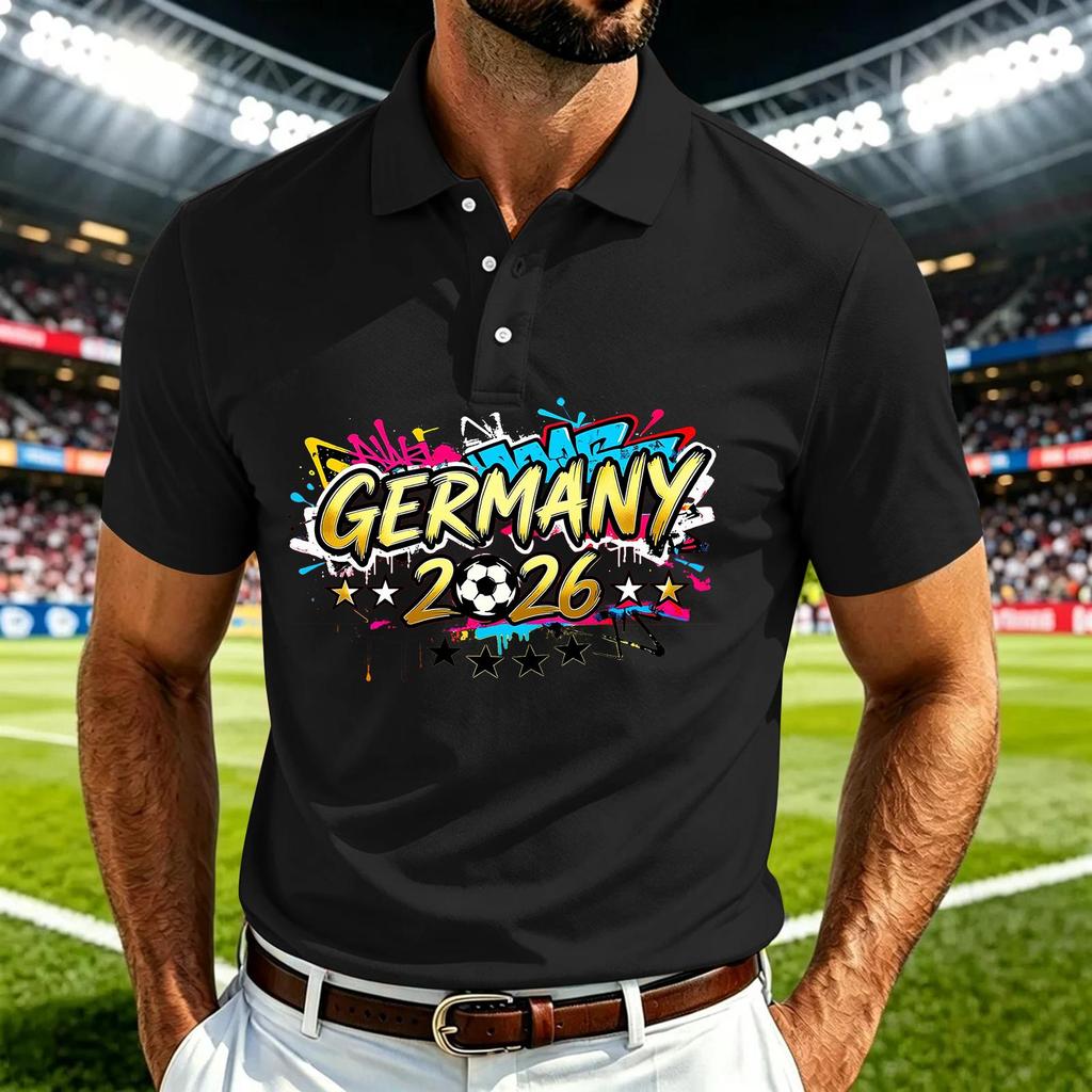 Men's Casual Soccer Graphic Polo Shirt Quick Dry Lightweight Mesh Breathable Short Sleeve Top for Outdoor Sports and Everyday Wear