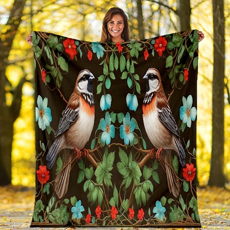 

1pc Birds Print Blanket, Soft Warm Throw Blanket Nap Blanket for Couch Sofa Office Bed Camping Travel, Multi-purpose Gift Blanket 130cmx150cm