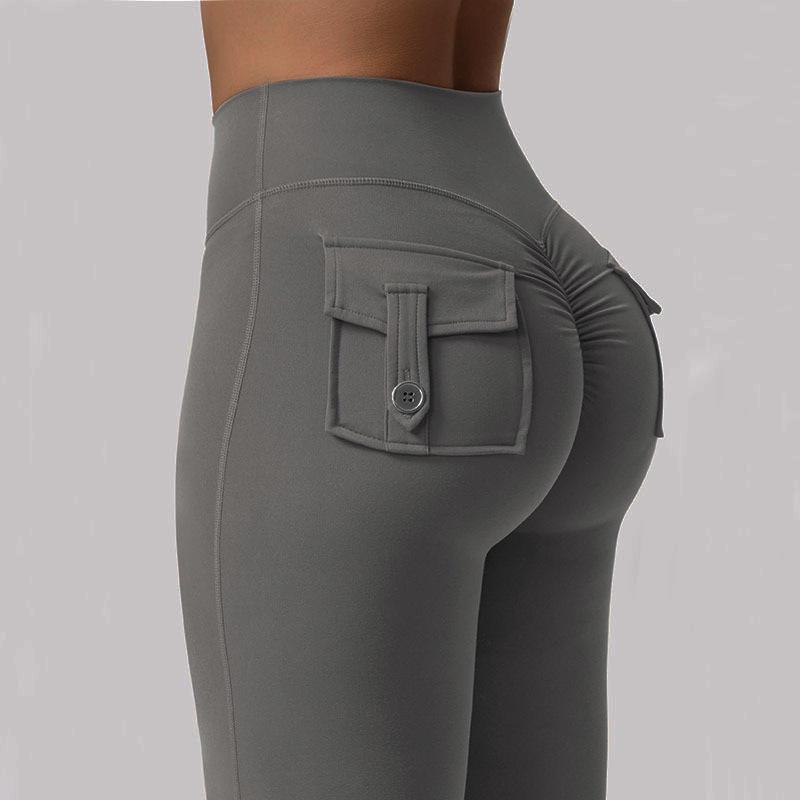Workout Style Flared Pants with Pockets Peach Buttocks Sports Quick Dry Tummy Tucking Small Sexy Trousers Sexy Pants Skinny Leggings for Women