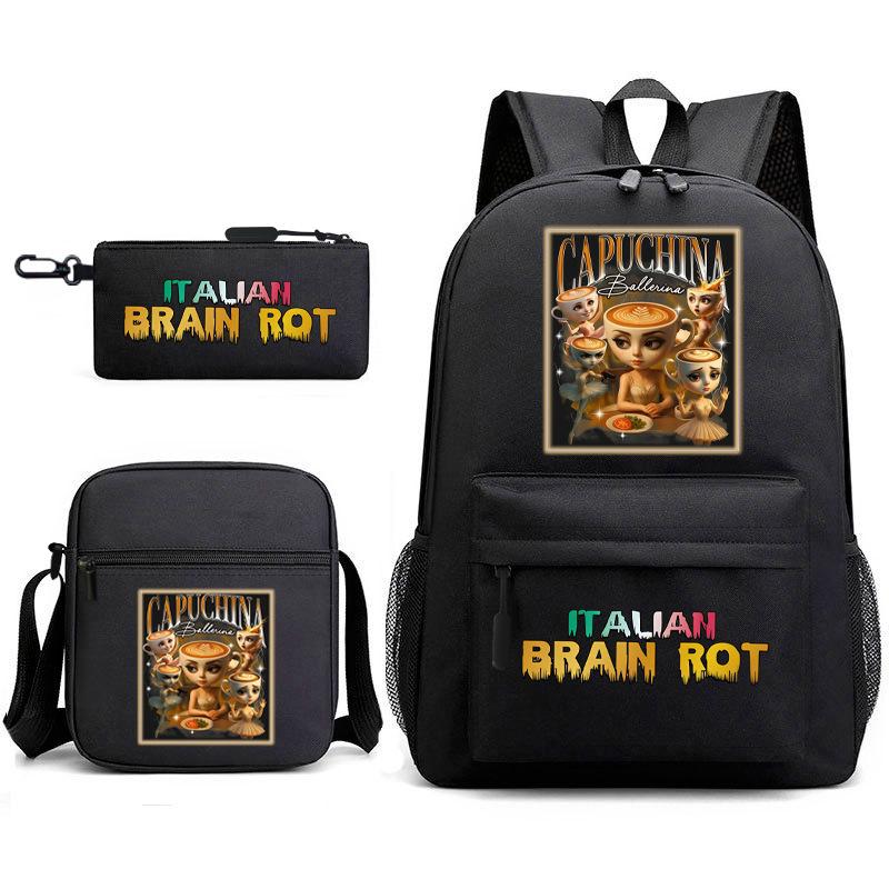 Abstract Foreign Shanhaijing Children's Schoolbag Tongtongsahur Cartoon Primary School Student Backpack Three-piece Set L