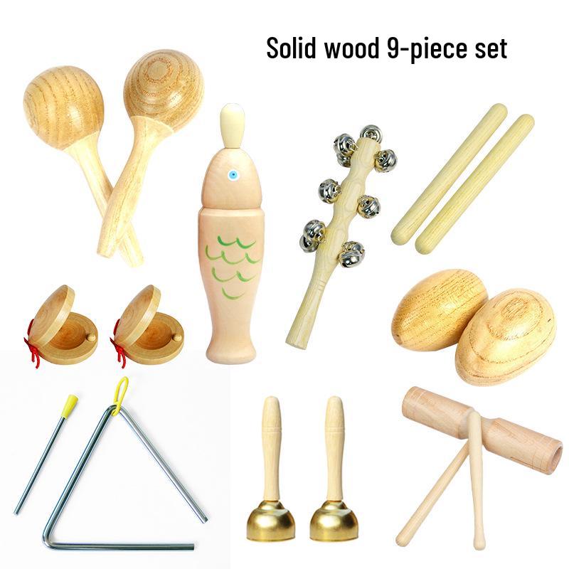 Kindergarten Percussion Set: Rhythm Triangle, Sand Hammer, Drum, Wood Block