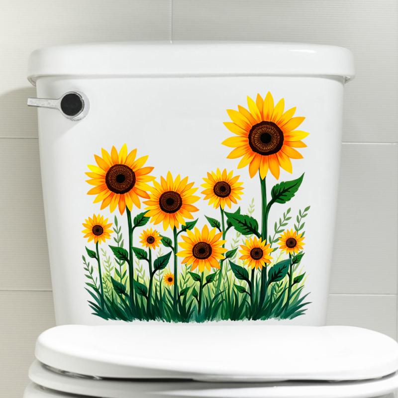 Plants Flowers Sunflowers Butterflies Wall Stickers Toilet Sticker Bathroom Toilet Cover Refrigerator Sticker Wc Decoration