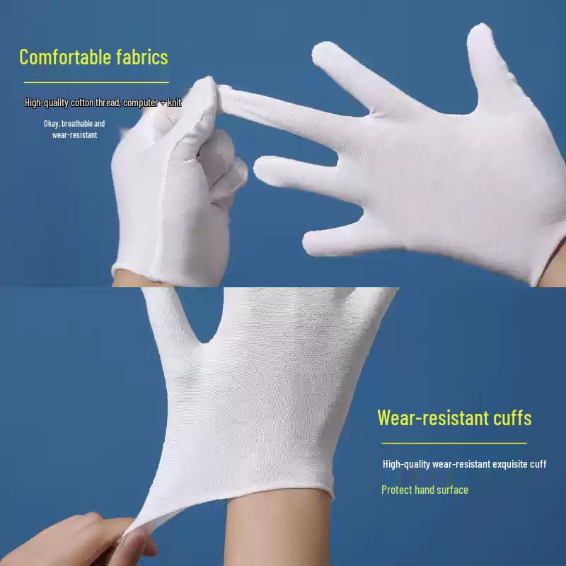 White Cotton Thin Wear-Resistant Non-Slip Gloves (2 Packs/24 Pairs)