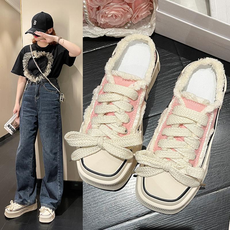 Women Canvas Slippers Spring Autumn New Heelless Casual Women Vulcanized Thick Sole Half Slippers