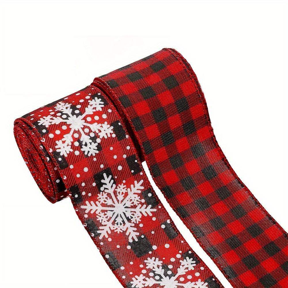 2rolls 2.5" Christmas Burlap Ribbon with Wired Edge 5 Yards Each - Snowflake Design for DIY Crafts Gift Wrapping & Holiday Decorations
