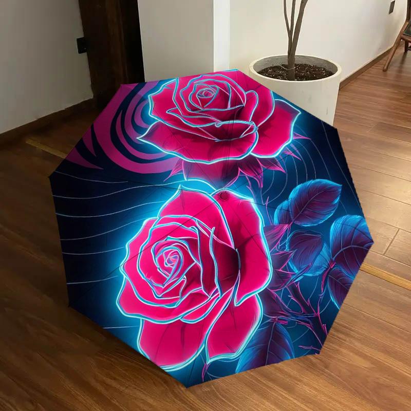 1pc Neon Roses Abstract Artwork Umbrella with Plastic Handle,Suitable for All Seasons Home Travel Outdoor UmbrellaDD931