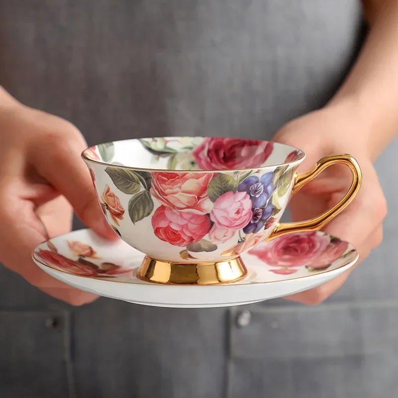 Coffee Cup Saucer High-end Exquisite Nordic Home British Pastoral Fashion Afternoon Tea High Bone China Ceramic Cup Red Tea Cups