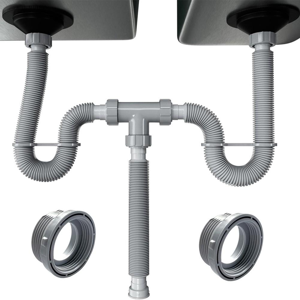 Adjustable Double Sink Drain Kit: Flexible 1-1/2 & 1-1/4 Inch P Trap Sink Drain