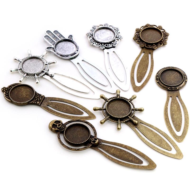 Neue Mode 2 Stück 18mm Innenmaß Antik Silber Plated und Bronze Vintage Stil Handgemacht Lesezeichen Cabochon Basis Cameo Fassung