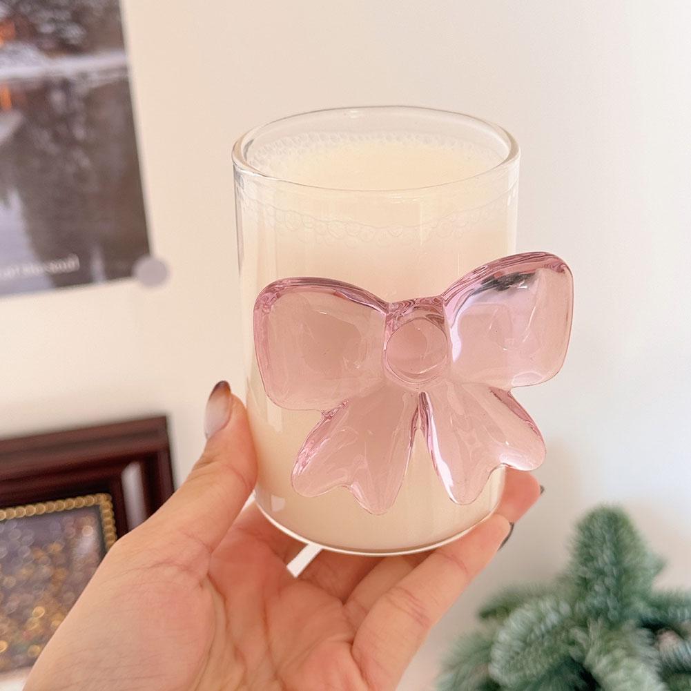 Pink Bow Transparent Glass Milk Coffee Juice Glass High Borosilicate Heat-Resistant Glass Dessert Yogurt Bowl with Bow Handle