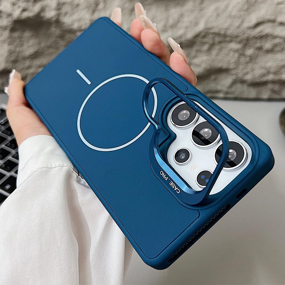 Desert Titanium Gold Lens Frame Holder Magnetic Silicone Case for Samsung Galaxy S25 S24 Ultra Magsafe Charging Soft Back Cover