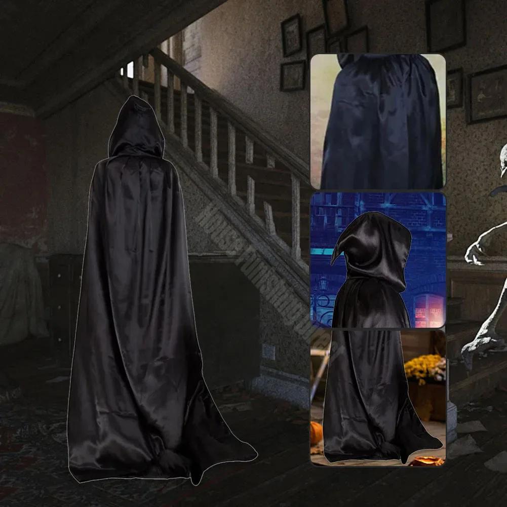 Halloween Party Cloak Cosplay Dress Up Costume Kids Death Cosplay Costumes Black Hooded Cloak Scary Witch Devil Role Play
