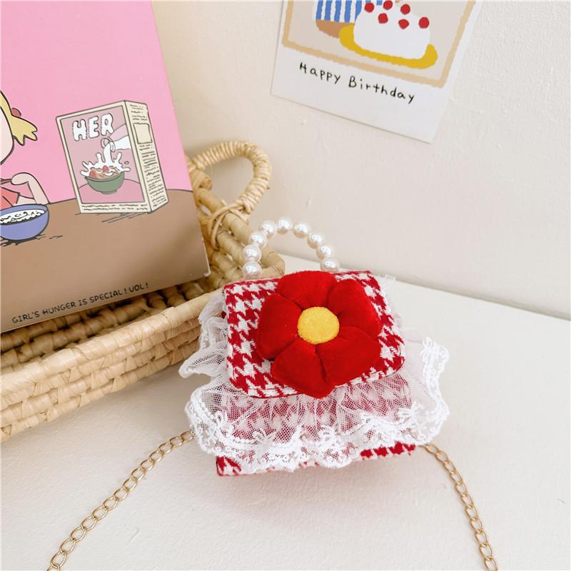 Stylish And Cute Red Pearl Handbag For Girls Featuring Adorable Butterfly Bow Accent