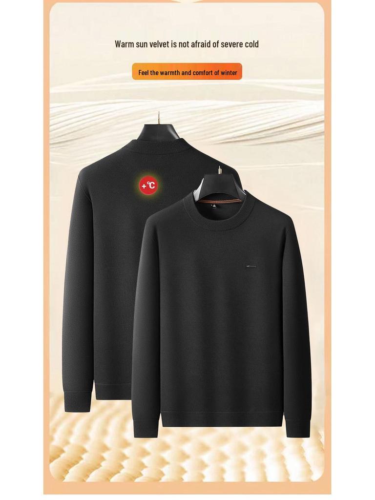 2025 Autumn-Winter Men's Plus Size Velvet Thick Sweater, Casual Round-Neck Warm Knitwear